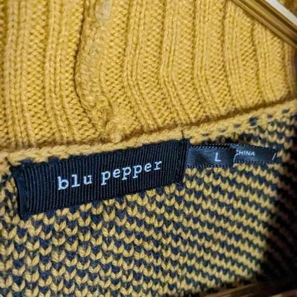 Blu Pepper Large‎ Yellow & Blue Aztec Open Front Cardigan Sweater w/ Fringe - Picture 4 of 9